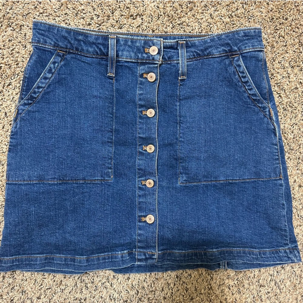 J. Crew Mercantile Denim Button Front Mini Skirt. Sz 12.